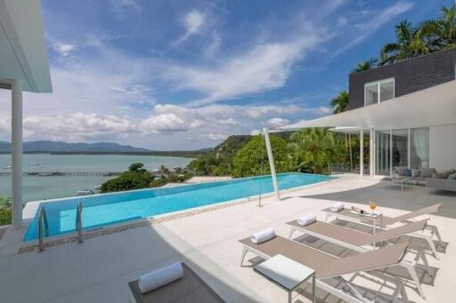 luxury outdoor pool area with a scenic view