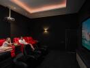 A modern home theater with comfortable seating and a projector screen