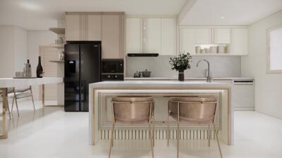 Modern kitchen with island and bar stools