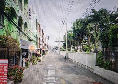 Street view of neighborhood with shops and greenery