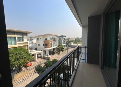 Spacious balcony with street view in a residential area