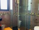 Modern bathroom with glass shower enclosure