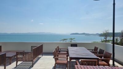 Outdoor patio with a sea view