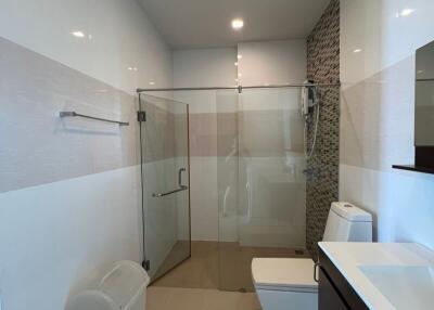 Modern bathroom with glass shower enclosure