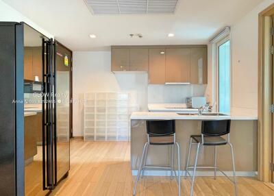 Modern kitchen with bar stools and appliances