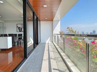 Spacious balcony with city view