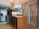 Modern kitchen with island and hanging lights