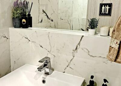 modern bathroom sink with decorative elements