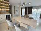 Modern living area with dining table and chairs