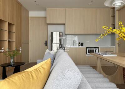 Modern open-plan living area with kitchen