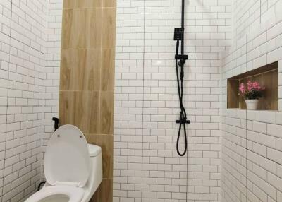 Modern bathroom with a shower and toilet
