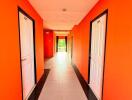 Brightly colored hallway with doors