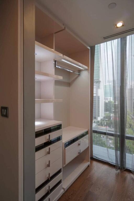 Spacious built-in closet with ample storage and a city view.