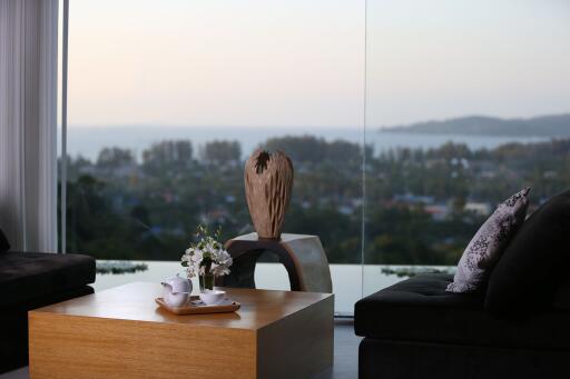 Modern living room with ocean view