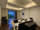 Modern bedroom with contemporary furniture and recessed lighting