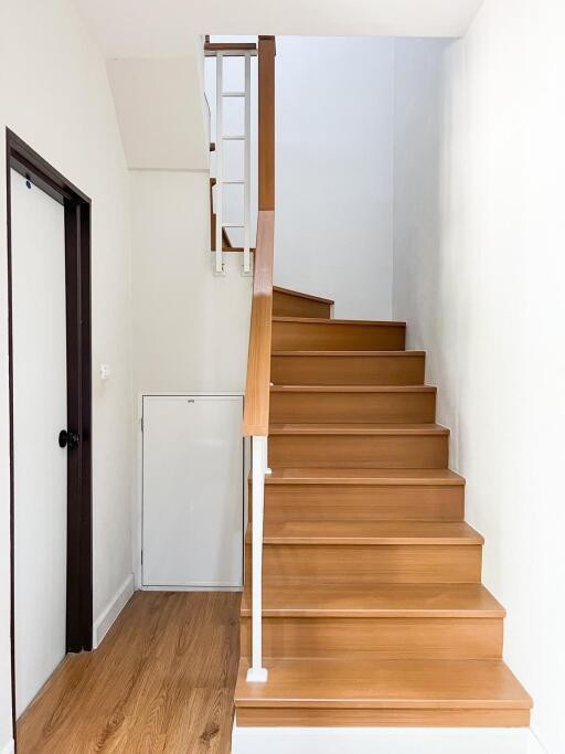 Wooden staircase in a modern home