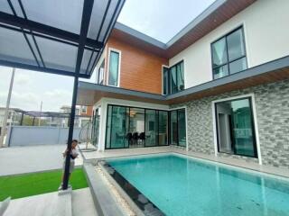 Modern two-story house with swimming pool