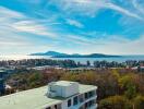 Scenic view of a coastal area with buildings and trees