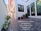 Outdoor area with concrete stamped garage floor and windows for daylight and ventilation