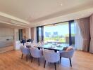 Bright dining room with a city view