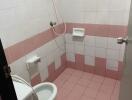 Small bathroom with pink tiles