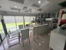 Spacious modern kitchen with dining area