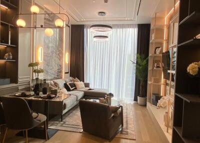 Modern living room with elegant decor and soft lighting