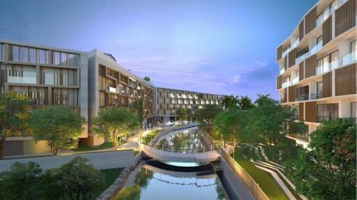 Modern Residential Complex with Waterway
