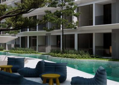Modern apartment building with swimming pool