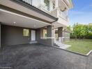 Modern house exterior with front yard