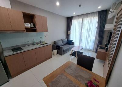 Modern living room with kitchenette and dining area