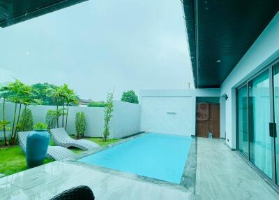 Modern outdoor area with swimming pool