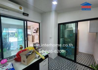 Modern kitchen with glass doors