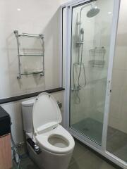 Modern bathroom with shower and toilet