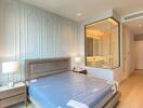 Modern furnished bedroom with en suite bathroom