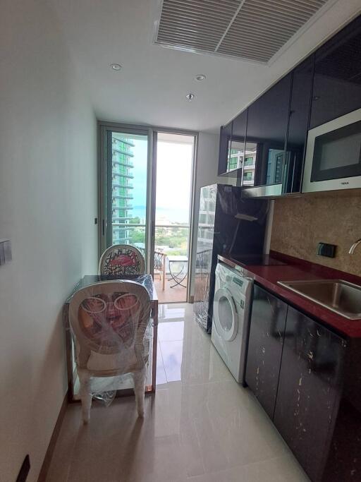 Modern kitchen with balcony view