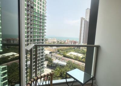 Modern urban balcony with city view