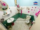 Bathroom with colorful decor and tiles