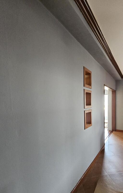 Bright hallway with built-in shelves