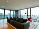 Spacious living room with city view