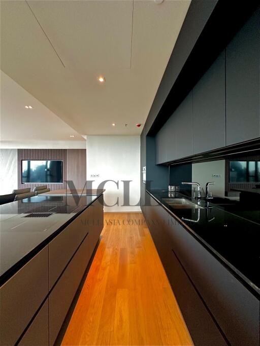 Modern kitchen with a sleek design and black cabinetry