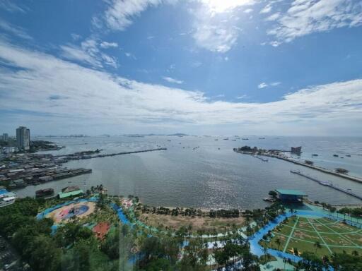 Scenic view of the city and coastline from the balcony