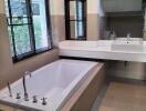 Modern bathroom with large bathtub and sink