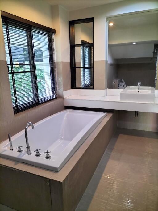 Modern bathroom with large bathtub and sink