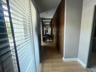 Modern hallway with wooden floor and blinds