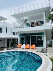 Modern two-story house with swimming pool