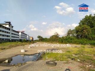 Vacant land with some vegetation and nearby buildings