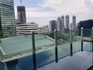 Rooftop pool with city skyline view