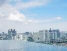 Skyline view with pool and cityscape