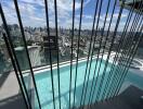 Rooftop pool with a city skyline view